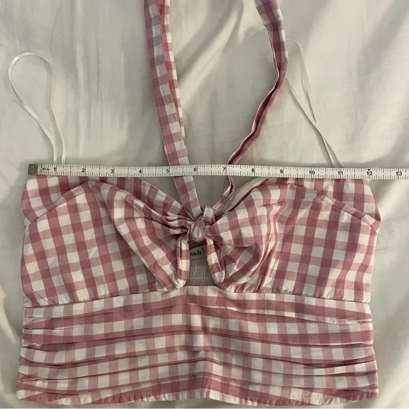 NWT Abercrombie & Fitch Pink Checkered Halter Crop Top (Size XS) - Picture 6 of 8